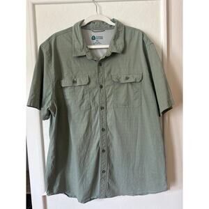 Sierra Designs Tech Shirt XXL Green Button Down Short Sleeve Outdoor Hiking